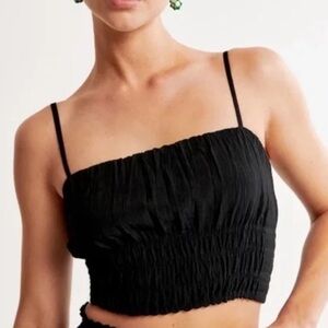Abercrombie & Fitch Black Smocked Crop Cami Top